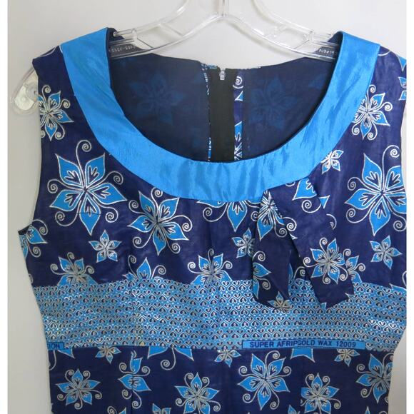 AFRICAN Handmade Ankara Dress Mid Length Sleeveless Floral Blue/Purple Ethnic - Picture 3 of 8